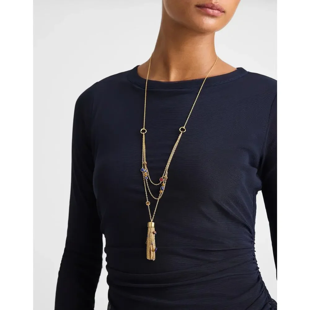 Madewell Womens Semiprecious Tassel Pendant Layered Necklace One Size NWT - Picture 3 of 12